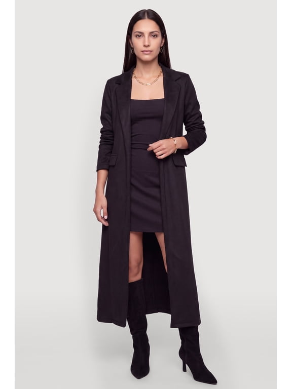 Women's Faux Suede Collared Open Front Duster