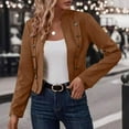 thumbnail image 1 of Women's Faux Suede Cropped Jackets Fall Casual Business Long Sleeve Open Front Blazer Jacket Coats Brown XL, 1 of 5