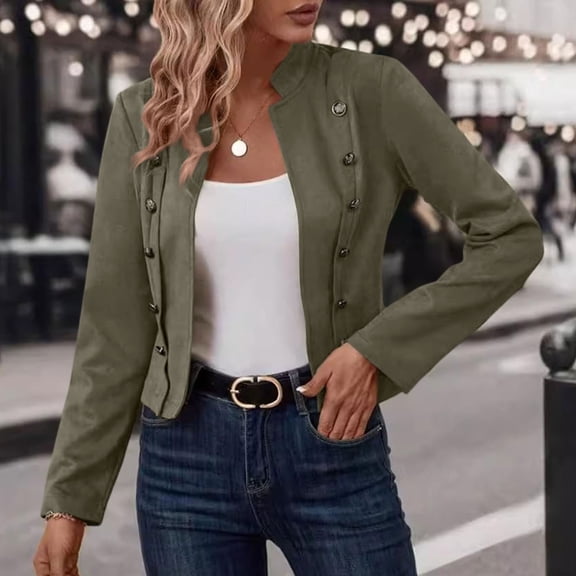 Women's Faux Suede Cropped Jackets Fall Casual Business Long Sleeve Open Front Blazer Jacket Coats Green M