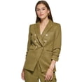 thumbnail image 1 of Women's Faux-Suede Double-Breasted Ruched-Sleeve Jacket Martini Olive 14, 1 of 1