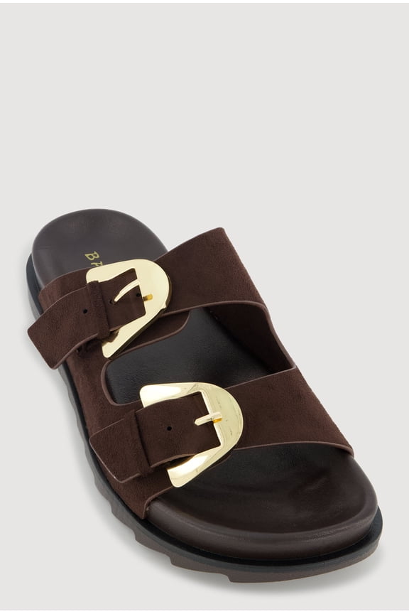 Women's Faux Suede Double Metallic Buckle Slide Sandals