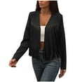 thumbnail image 1 of Women's Faux Suede Fringe Cardigans Long Sleeve Open Front Cardigan Jacket Fashion Solid Color Casual Coat Outfits S-2XL, 1 of 6
