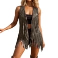 thumbnail image 1 of Women's Suede Fringe Cowgirl Vest Western Sleeveless Cardigan Jacket/Grey/S, 1 of 4