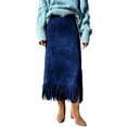 thumbnail image 1 of Women's Faux Suede Fringe Trim Skirt High Waisted Pencil Dressy Midi Skirts Vintage Tassell Long Skirt for Fall Winter, 1 of 6