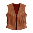 thumbnail image 1 of Women's Faux Suede Fringe Vest Rivet Open Front Sleeveless Western Crop Jacket Coffee-A L(L), 1 of 9