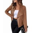 thumbnail image 1 of Women's Faux Suede Jacket Fashion Autumn Long Sleeve Front Opening Cropped Coat, 1 of 8