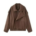 thumbnail image 1 of Women's Faux Suede Jacket Oversized Bomber Style Lapel Collar Zipper Jacket Casual Outerwear Fall Winter Streetwear Comfort,Coffee,XS, 1 of 8
