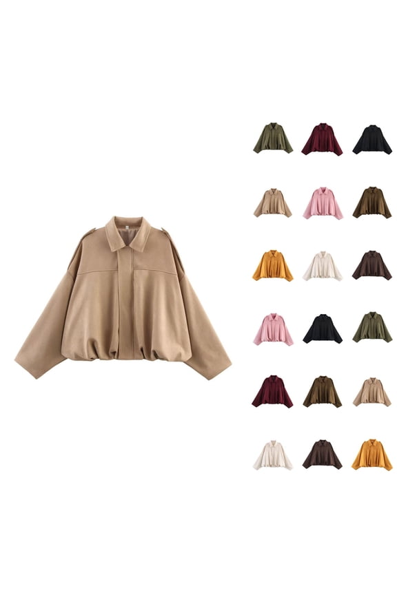 Women's Suede Jacket Spring Lapel Coat Casual Oversized Long Sleeves Trendy Streetwear Outerwear