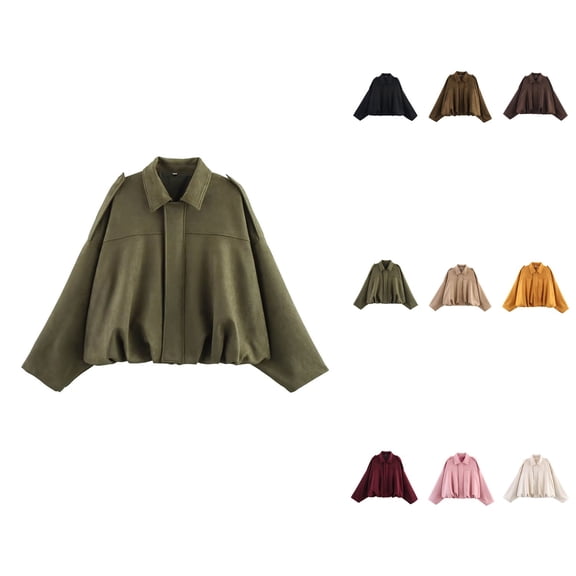 Women's Suede Jacket, Spring Lapel Pilot Coat, Casual Oversized Long Sleeves, Trendy Streetwear Outerwear