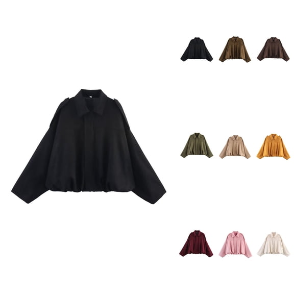 Women's Suede Jacket, Spring Lapel Pilot Coat, Casual Oversized Long Sleeves, Trendy Streetwear Outerwear