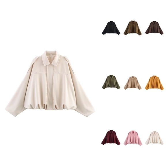 Women's Suede Jacket, Spring Lapel Pilot Coat, Casual Oversized Long Sleeves, Trendy Streetwear Outerwear