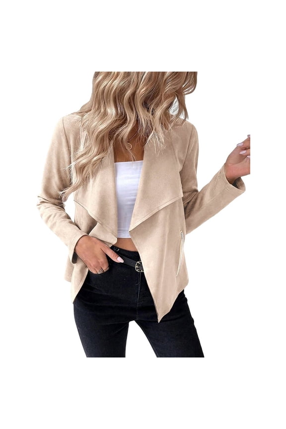 Women's Faux Suede Jackets Fashion Fall Clothes Long Sleeve Open Front Cropped Coat Outwear Color XL