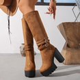 thumbnail image 1 of Women's Faux Suede Knee High Platform Boots, Triple Metal Buckle Strap Chunky High Heel Tall Boots, Side Zipper Fashion Boots, 1 of 9