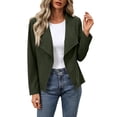 thumbnail image 1 of Women's Faux Suede Leather Jackets Lapel Long Sleeve Open Front Outwear Stylish Casual Fall Winter Cardigan (L, Army Green), 1 of 9