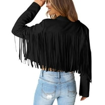 Women's Faux Suede Leather Jackets Tassel Motorcycle Cropped Coats Fashion Clothes,Fringe Coats