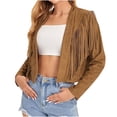 thumbnail image 1 of Women's Faux Suede Leather Tassel Jackets With Lining Cropped Fringe Coats For Women 2025 Fall Brown XL, 1 of 7