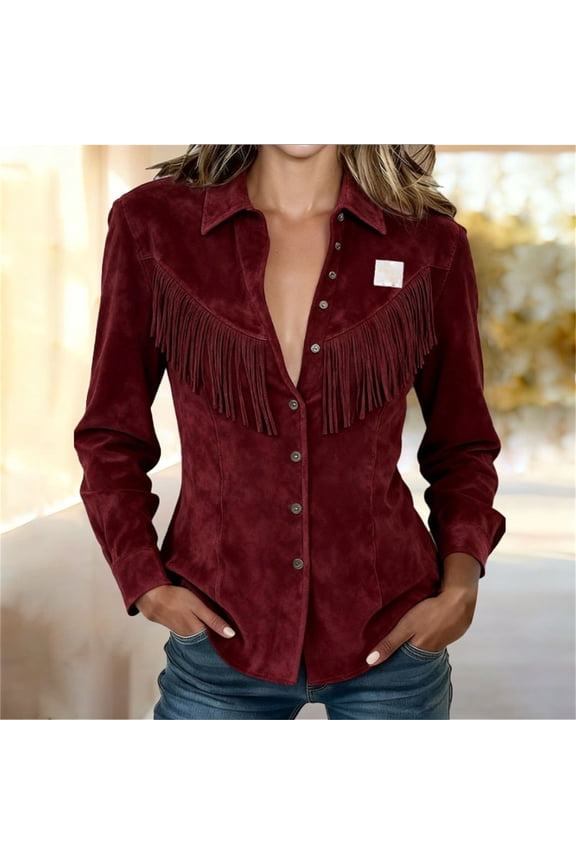 Women's Faux Suede Leather Tassel Jackets With Lining Cropped Fringe Coats Long Sleeve Going Out Tops for Women