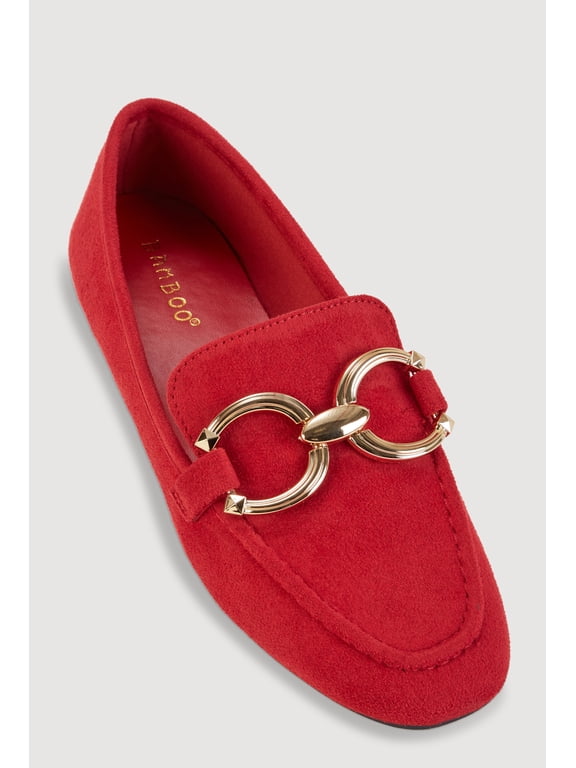 Women's Faux Suede Loafers with Metallic Pendant
