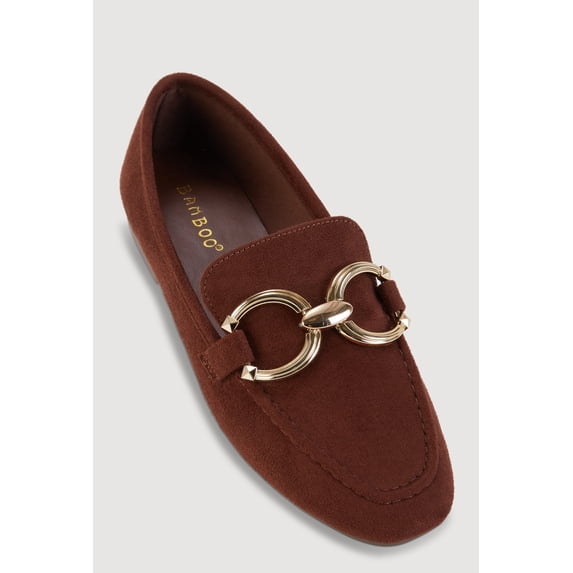 Women's Faux Suede Loafers with Metallic Pendant