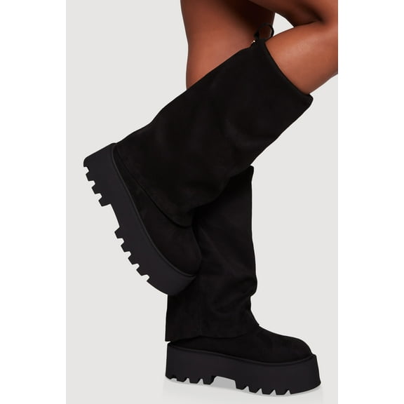 Women's Faux Suede Lug Sole Platform Slouch Boots