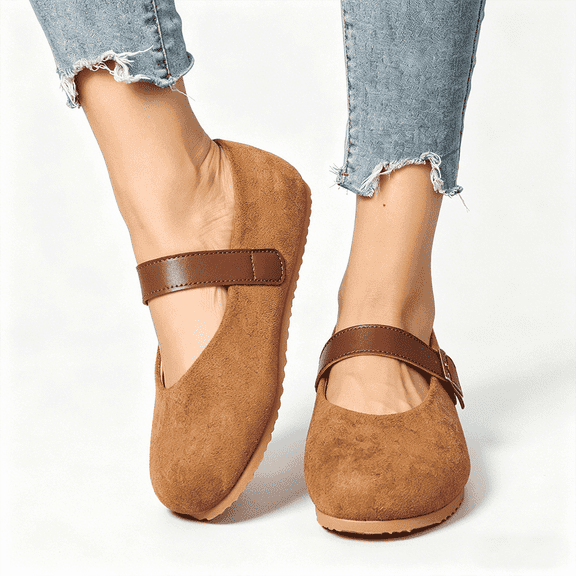 Women's Faux Suede Mary Jane Flats, Adjustable Buckle Strap Leopard Print Casual Shoes