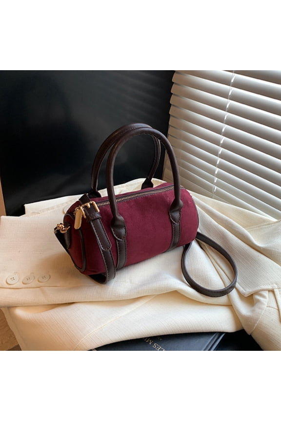 Women's Faux Suede Mini Barrel Tote Bag Small Red Purse Soft Shoulder Handbag Daily Essentials Travel Crossbody