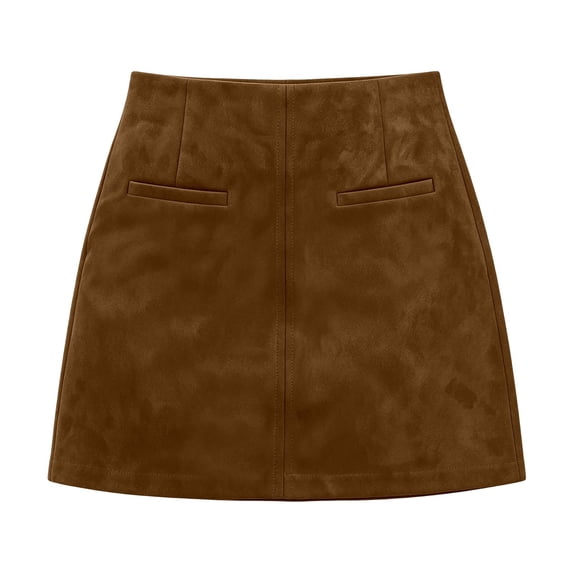 Women's Faux Suede Mini Skirt Slim Fit High Waist Split Hem Zipper A‑Line Casual Short Skirts For Fall Winter 5-Brown,S