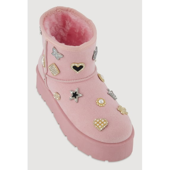 Women's Faux Suede Platform Booties with Rhinestone Charms