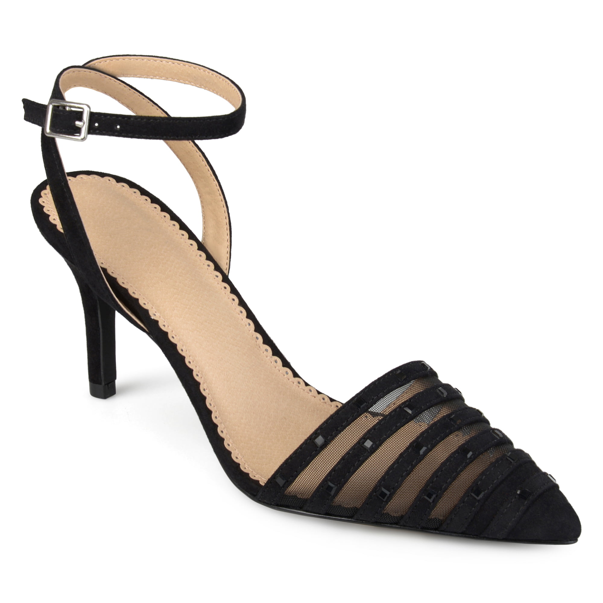 Women's Faux Suede Rhinestone Pointed Toe Ankle-strap Heels - Walmart.com