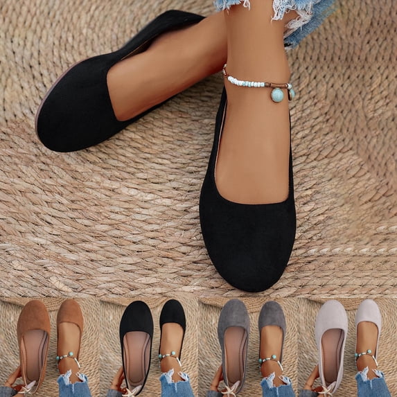 Women's Faux Suede Round Toe Flats, Plus Size Comfortable Slip On Casual Work Shoes, Lightweight Loafers for Daily Wear Office Shopping