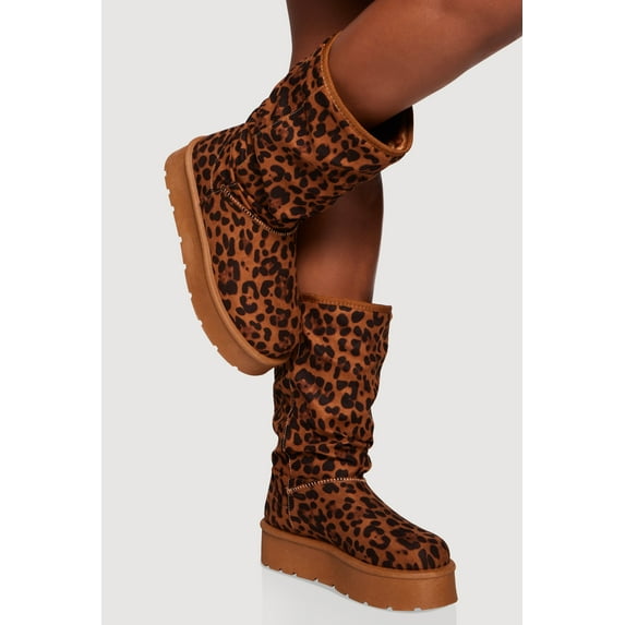 Women's Faux Suede Round Toe Platform Slouch Boots