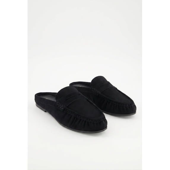 Women's Faux Suede Ruched Penny Loafer Mules