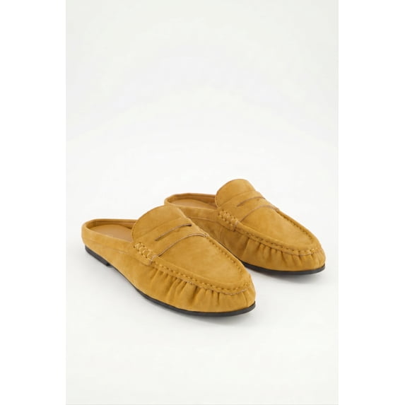 Women's Faux Suede Ruched Penny Loafer Mules