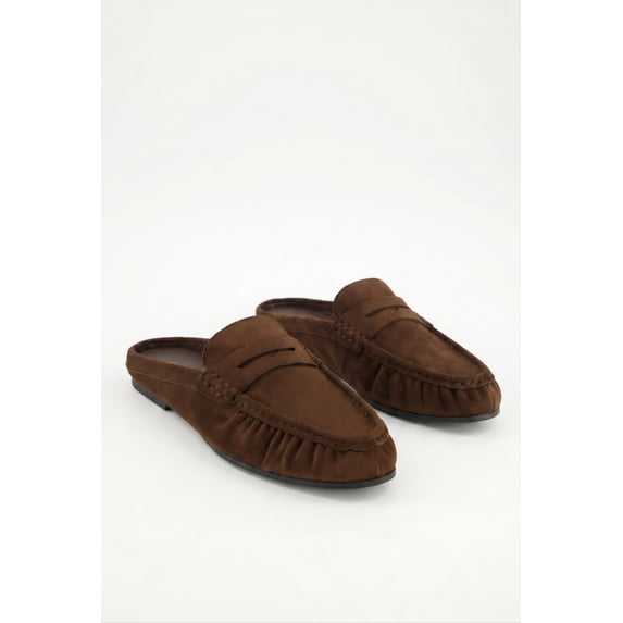 Women's Faux Suede Ruched Penny Loafer Mules