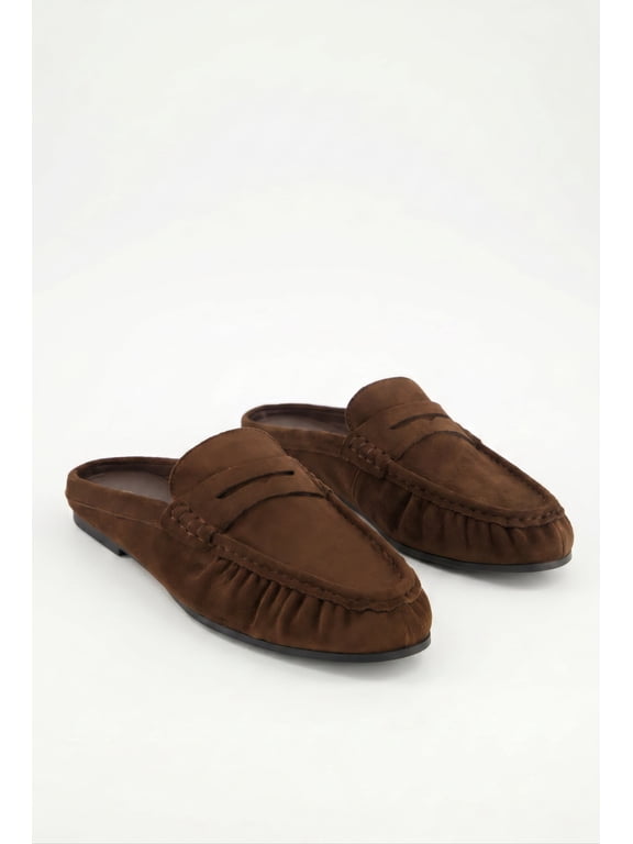 Women's Faux Suede Ruched Penny Loafer Mules