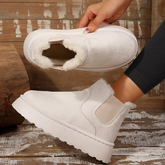 Women's Faux Suede Slip-On Snow Boots, Short Warm Ankle Booties