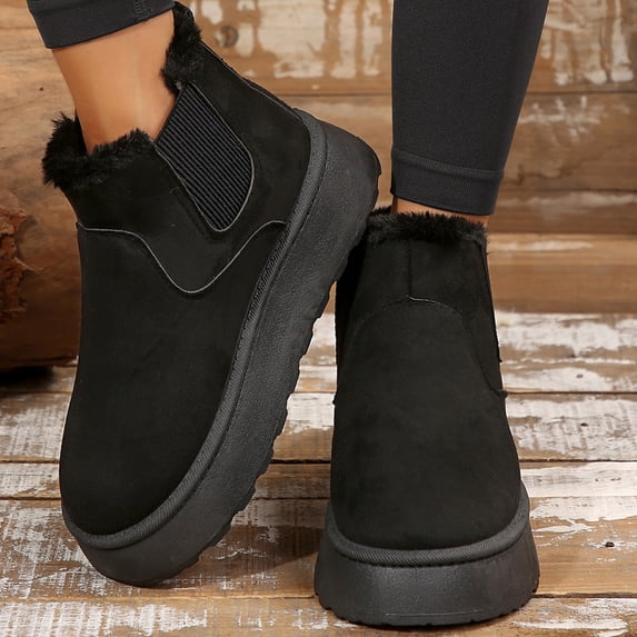 Women's Faux Suede Slip-On Snow Boots, Short Warm Ankle Booties