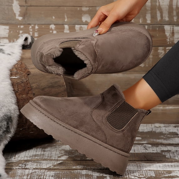 Women's Faux Suede Slip-On Snow Boots, Short Warm Ankle Booties