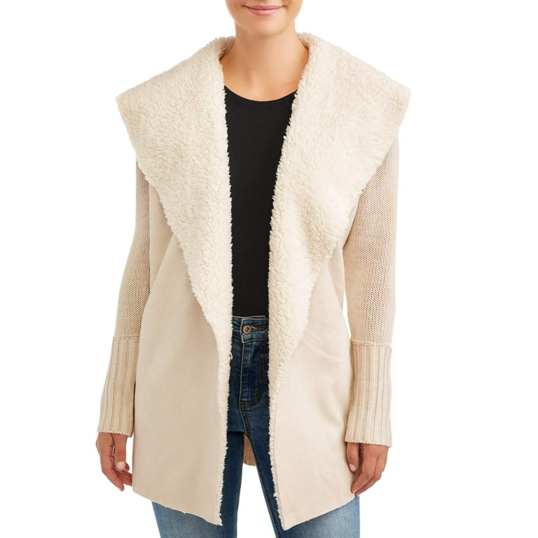 Women's Faux Suede Sweater Jacket - Walmart.com