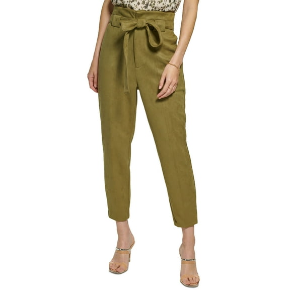 Women's Faux-Suede Tie-Front High-Waisted Pants Martini Olive 2