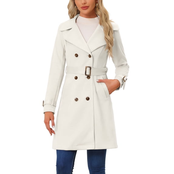 Women's Faux Suede Trench Coat Jacket Classic 2026 Fall Winter Double Breasted Overcoat XS Beige