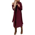 thumbnail image 1 of Women's Faux Wool Coat Blouse Thin Coats Trench Long Jacket Ladies Slim Long Belt Wine Red M, 1 of 13