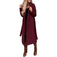 thumbnail image 1 of Women's Faux Wool Coat Blouse Thin Coats Trench Long Jacket Ladies Slim Long Belt Wine Red XXL, 1 of 7