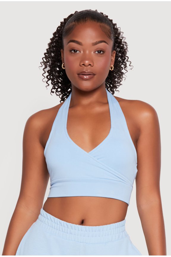 Women's Faux Wrap Halter Crop Top