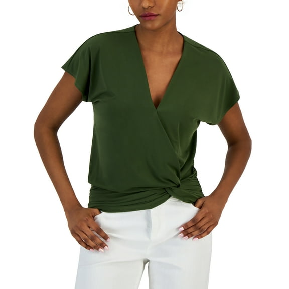 Women's Faux-Wrap Knot-Hem Top Costa Green XS
