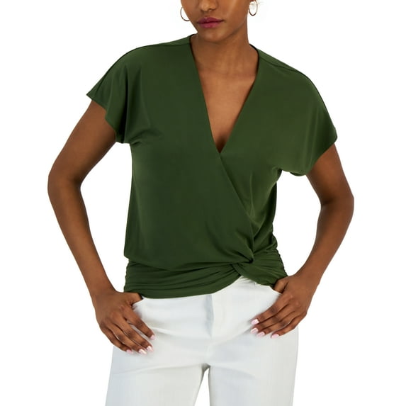 Women's Faux-Wrap Knot-Hem Top Costa Green XS