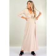 MOTHER BEE MATERNITY Women's Faux Wrap Maternity Dress with Adjustable Belt