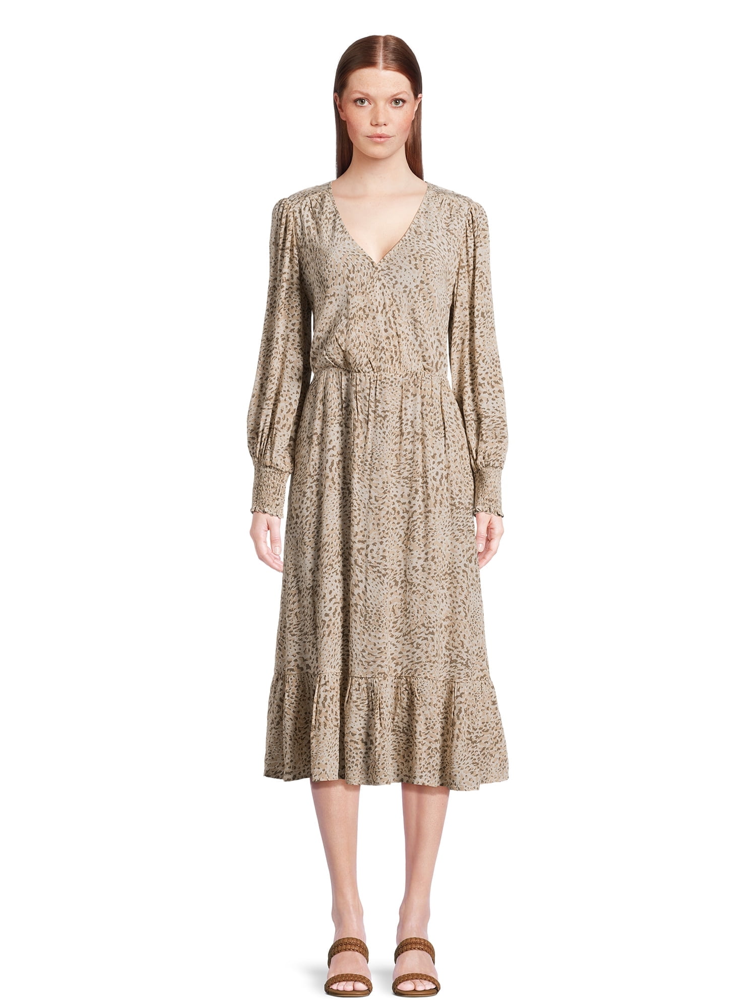 Women's Faux Wrap Midi Dress, Size XXL leopard Print - Walmart.com