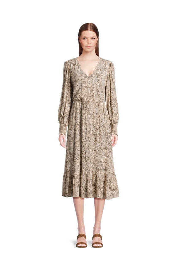 Womens Faux Wrap Midi Dress, Size XXL leopard Print