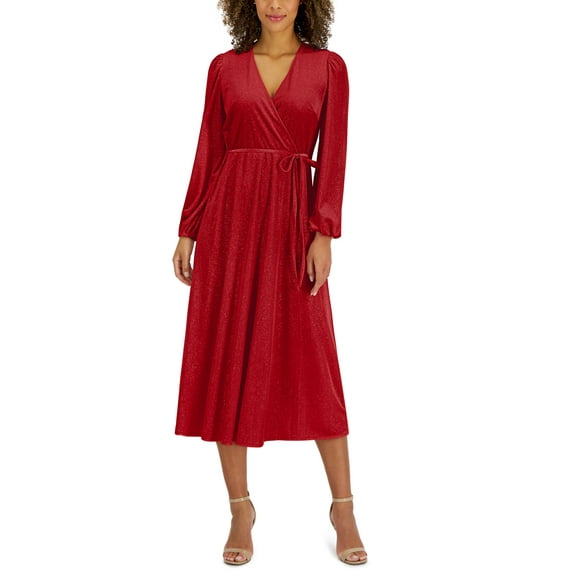 Women's Faux-Wrap Velour Dress Inc Red XS